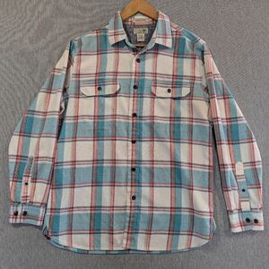 L.L. Bean Slightly Fitted Plaid Shirt Men's M-Reg Green White Red Button